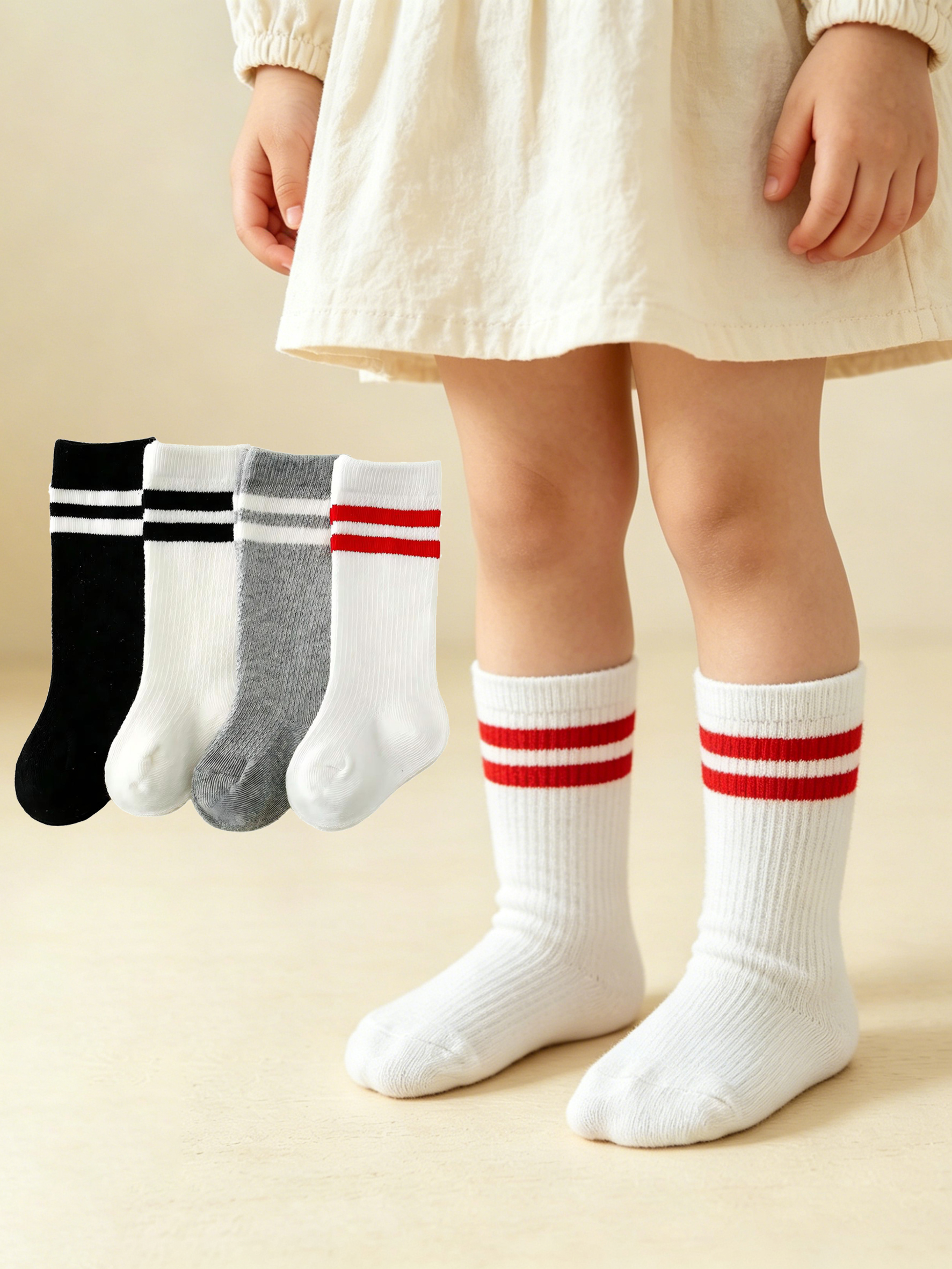 Cotton Crew Sock Pack - 4-Pack Baby Toddler Striped Crew Socks